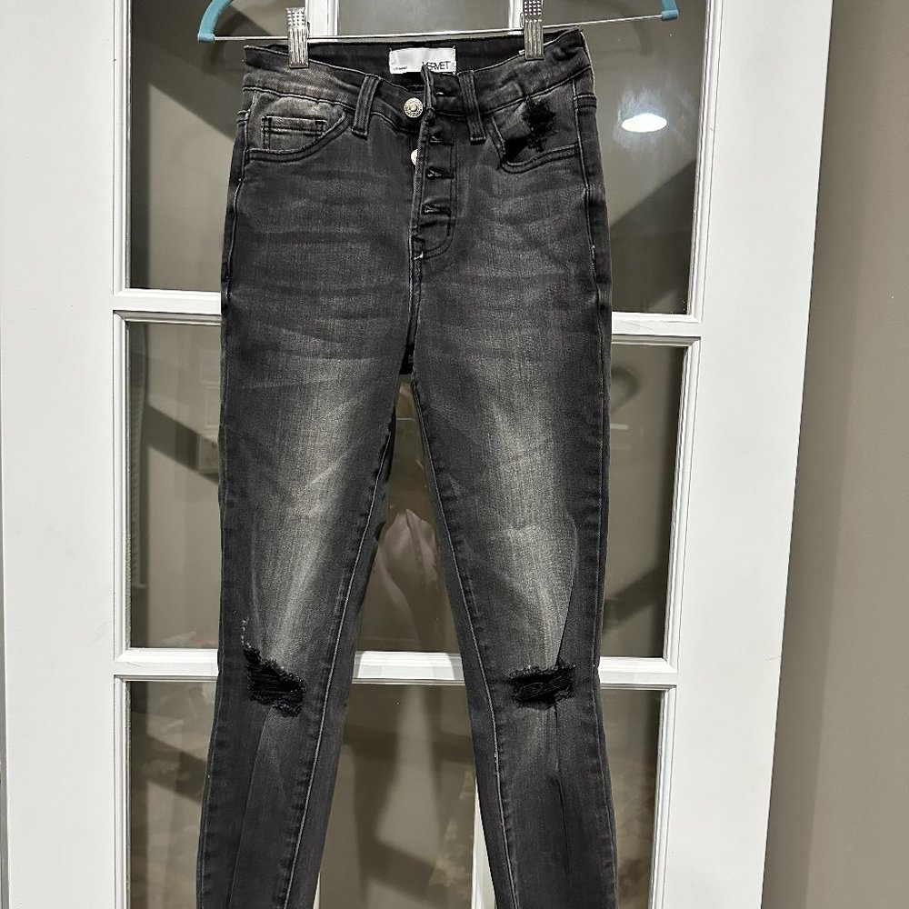 Never Worn! Distressed Button Fly Black Jeans Ver… - image 1